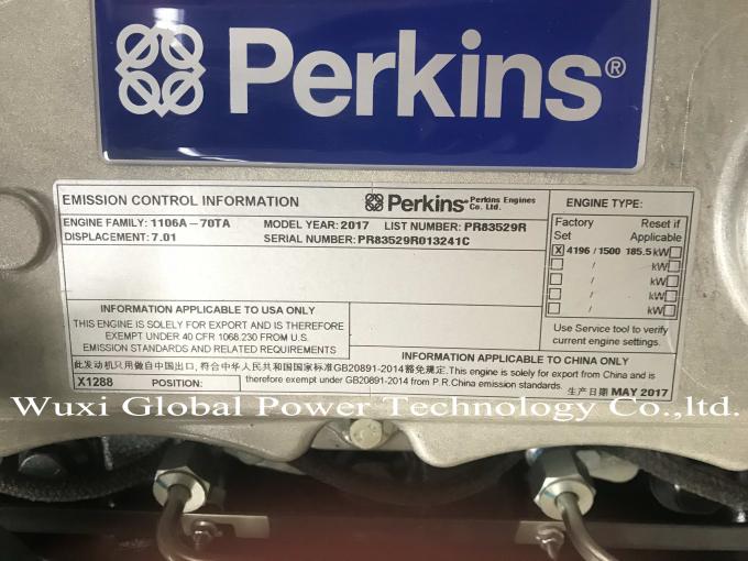 Water Cooled Power 135KW / 169KVA Perkins Diesel Engine 60HZ Open Diesel Generator 6 Cylinder